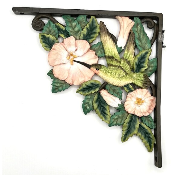 Decorative Hummingbird Wall Corner Brackets Resin Hibiscus Corbels 12" Deep Tall - Picture 4 of 8